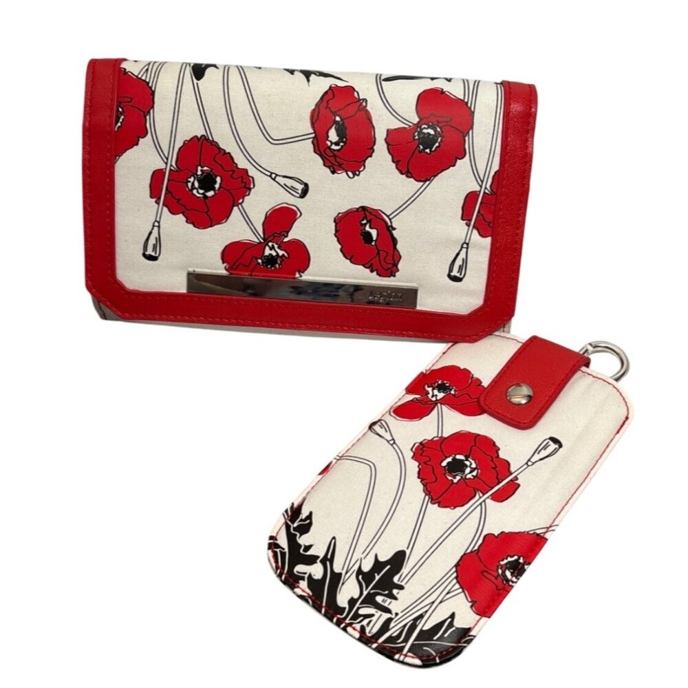 Legion Red & White Floral Wallet With Matching Key Holder Poppies 8 x 5"